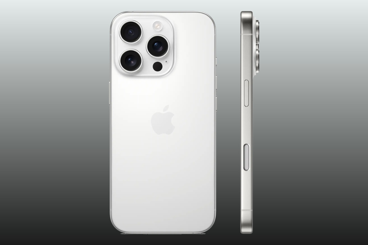 Cận cảnh cạnh bên iPhone 16 Pro Max màu trắng