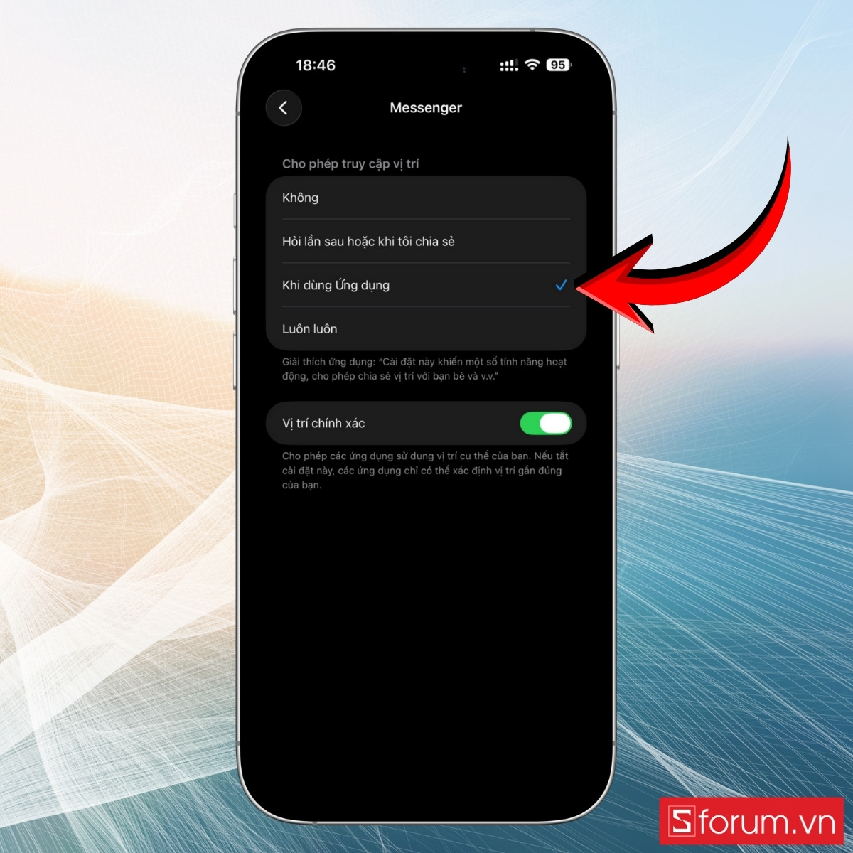 Tùy chọn Khi dùng ứng dụng để chia sẻ tạm thời