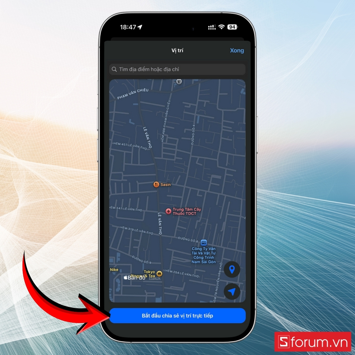 Chia sẻ vị trí trực tiếp để cập nhật liên tục