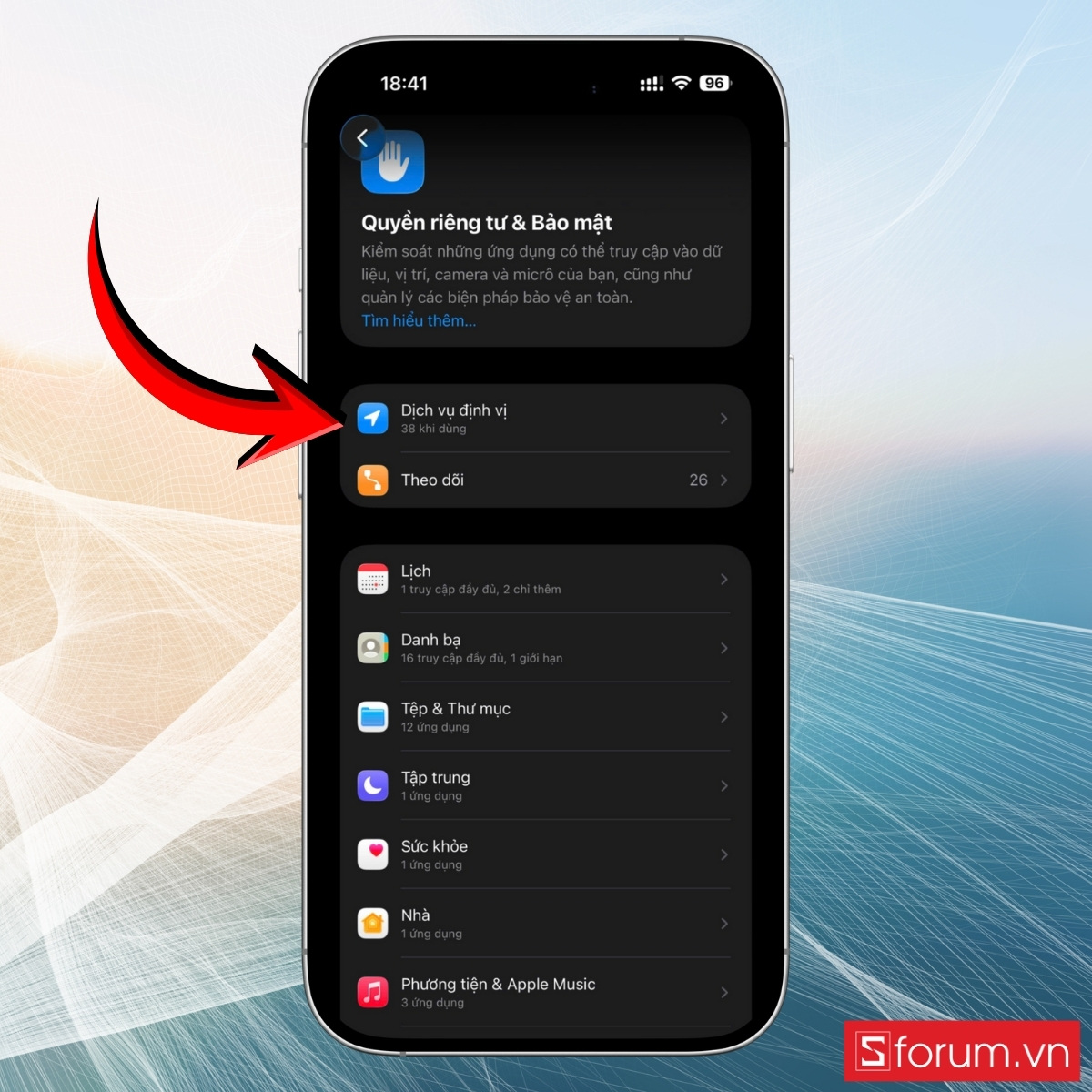 Chọn tiếp Dịch vụ định vị
