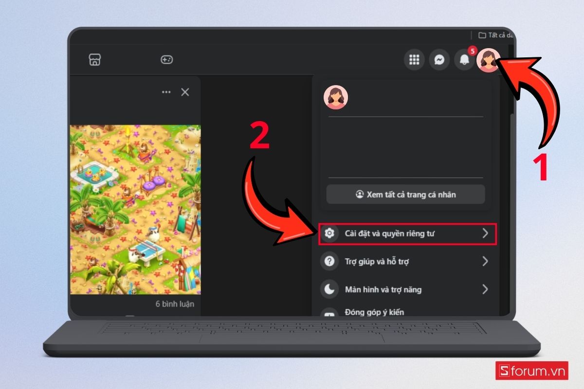 Cách chặn lời mời chơi game trên Facebook bằng máy tính bước 1
