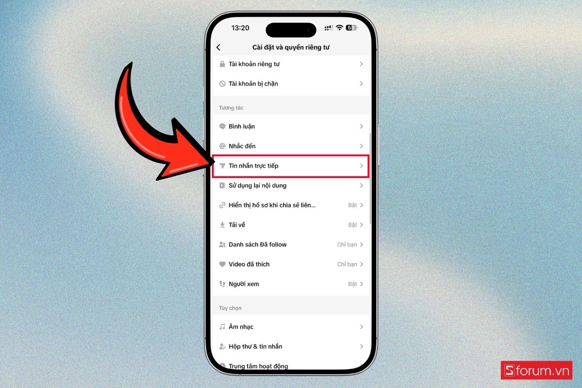 Cách chặn tin nhắn người lạ trên TikTok bước 2