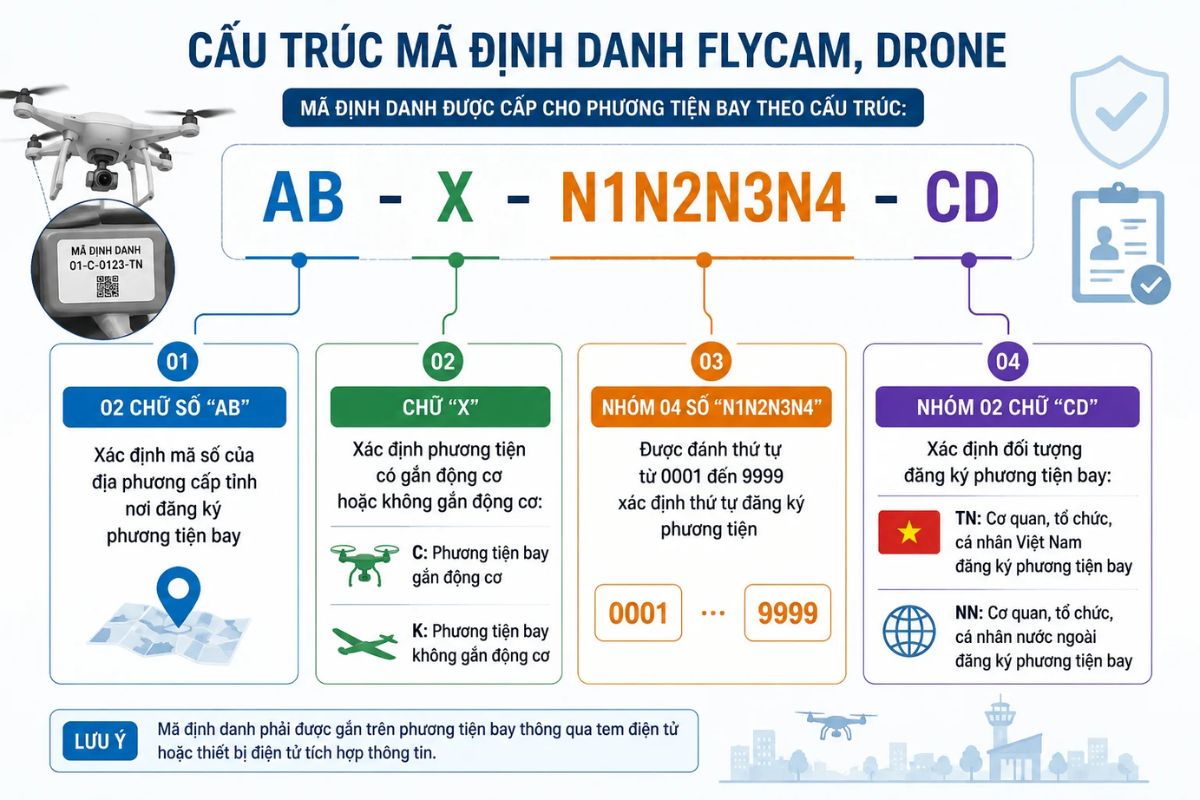 Cấu trúc mã định danh drone và flycam theo Thông tư 78/2026/TT-BCA