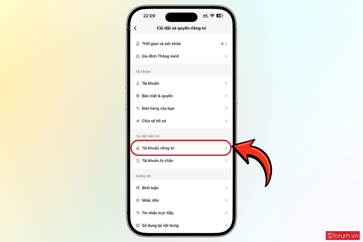 Mở phần cài đặt quyền riêng tư trên TikTok bước 3