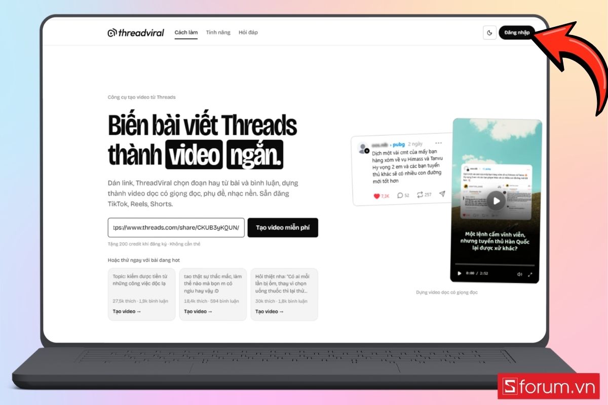 Cách đổi Biến bài viết Threads thành video ngắn bước 1