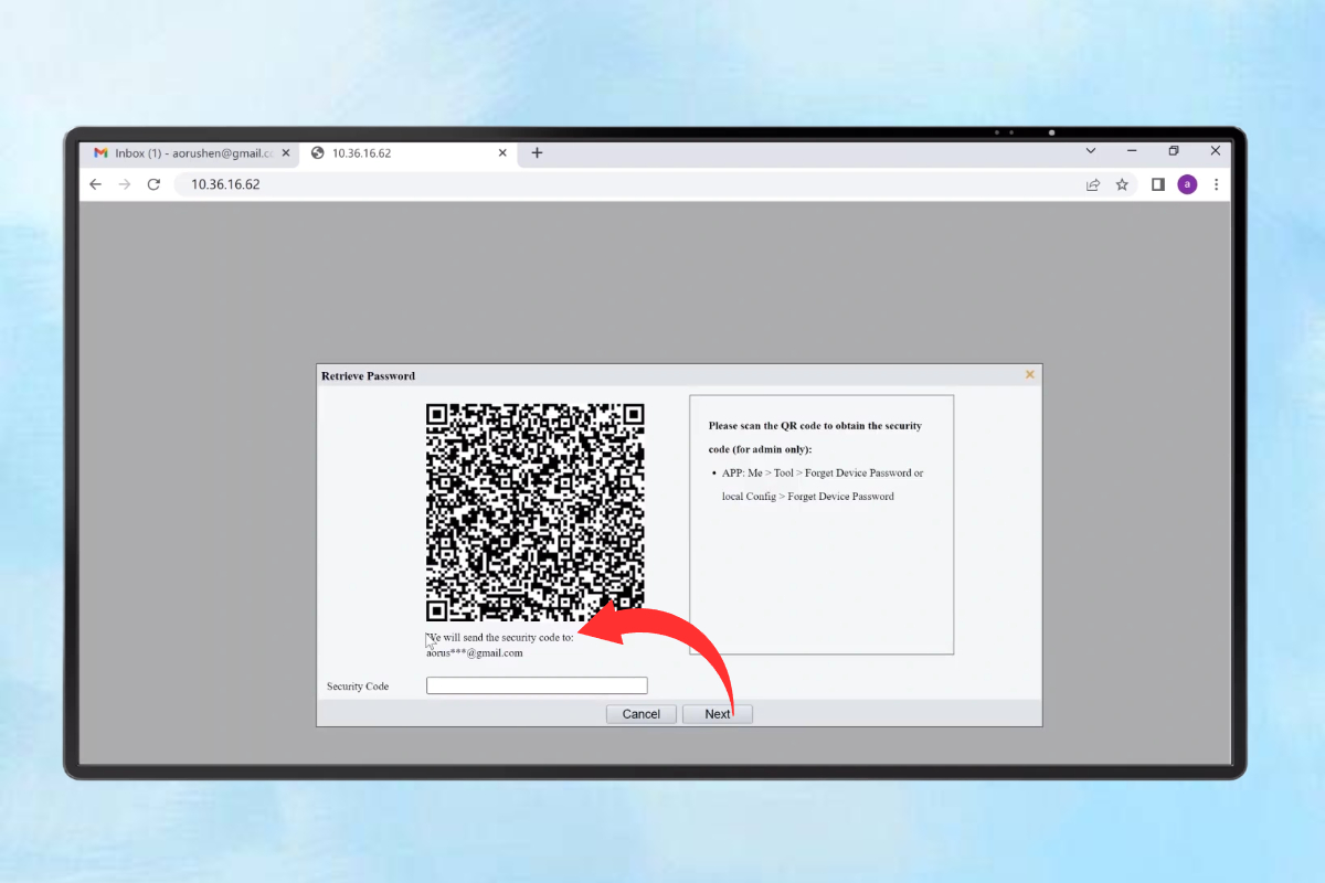 Đổi mật khẩu camera bằng email khôi phục bước 2