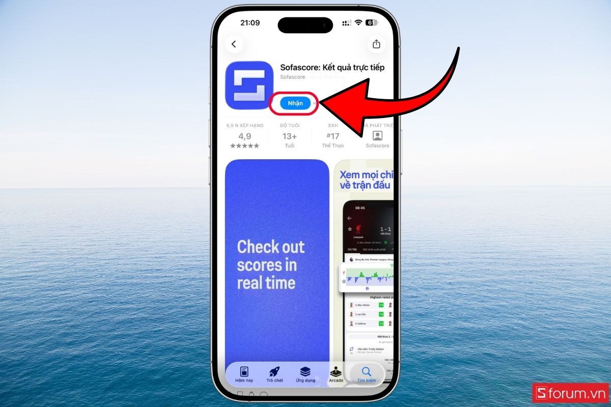 Dùng Sofascore để nhận thông báo chi tiết bước 1