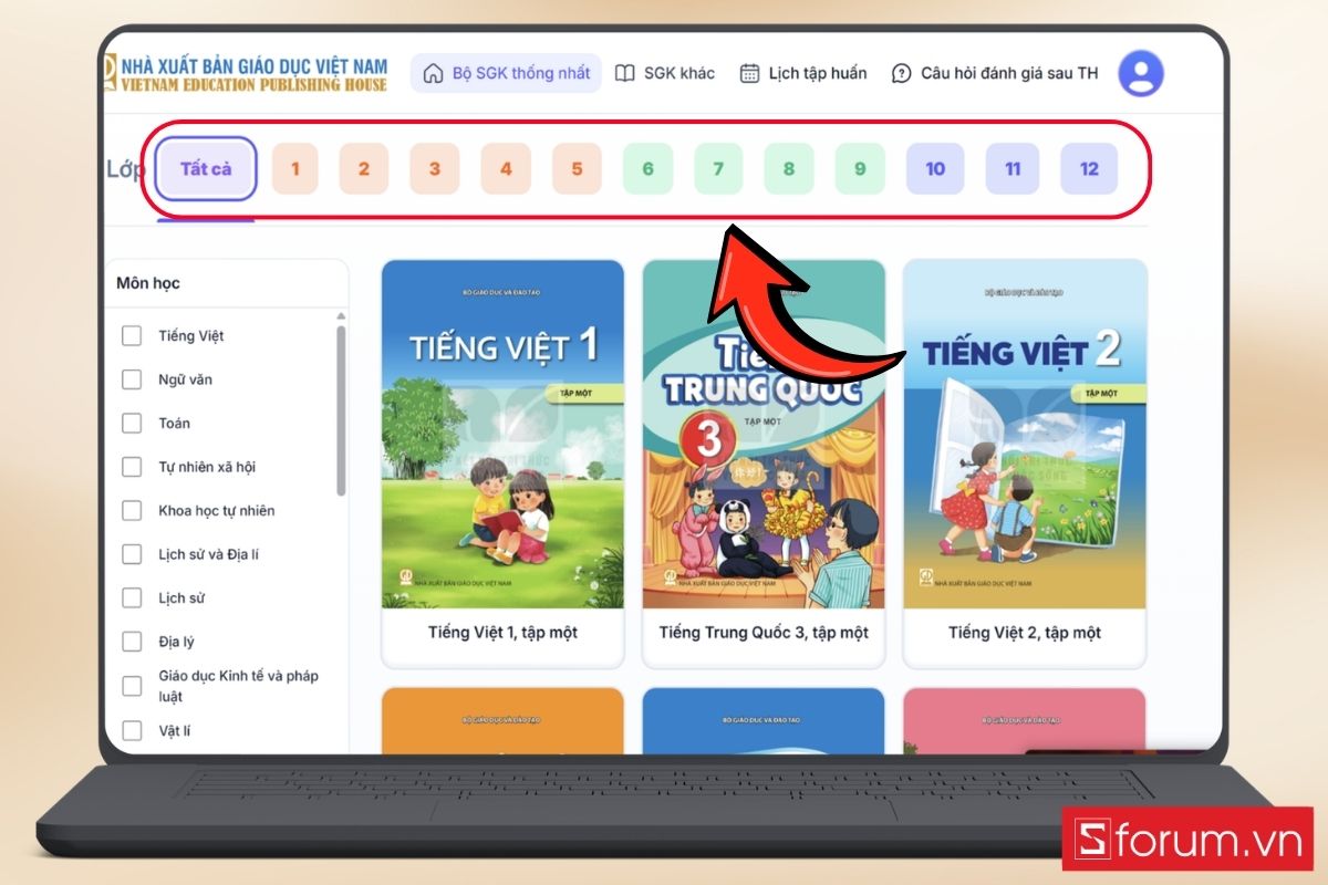 Cách sử dụng sách giáo khoa online miễn phí chi tiết bước 2