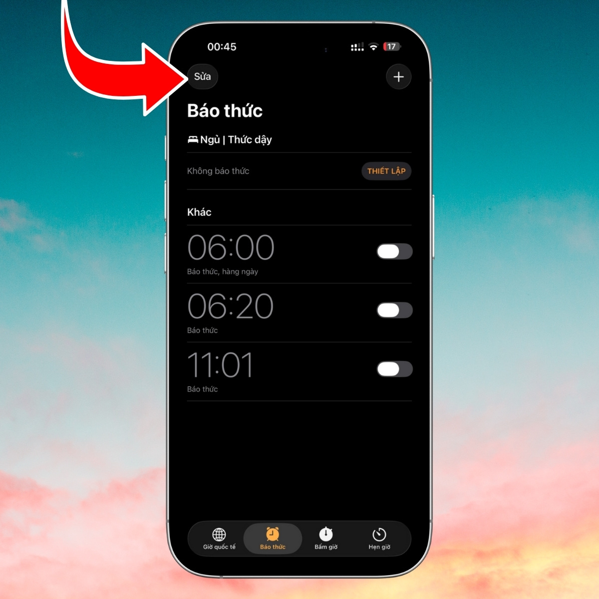 Cách tắt tất cả báo thức cùng lúc trên iPhone - bước 1