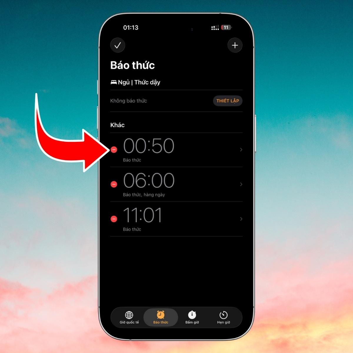 Cách tắt tất cả báo thức cùng lúc trên iPhone - bước 2