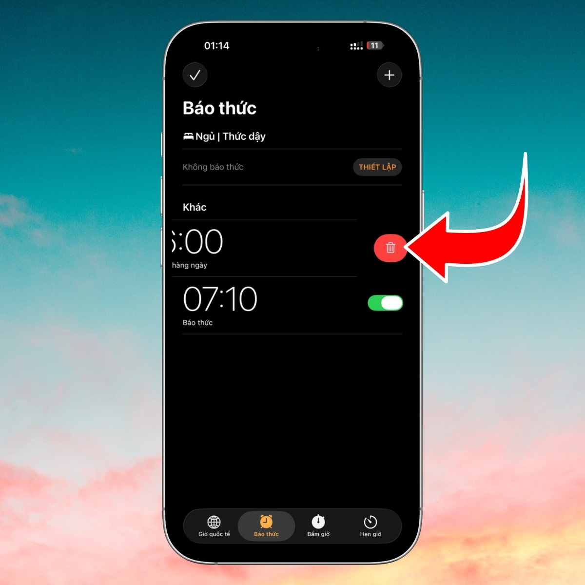 Cách xóa báo thức trên iPhone - bước 2