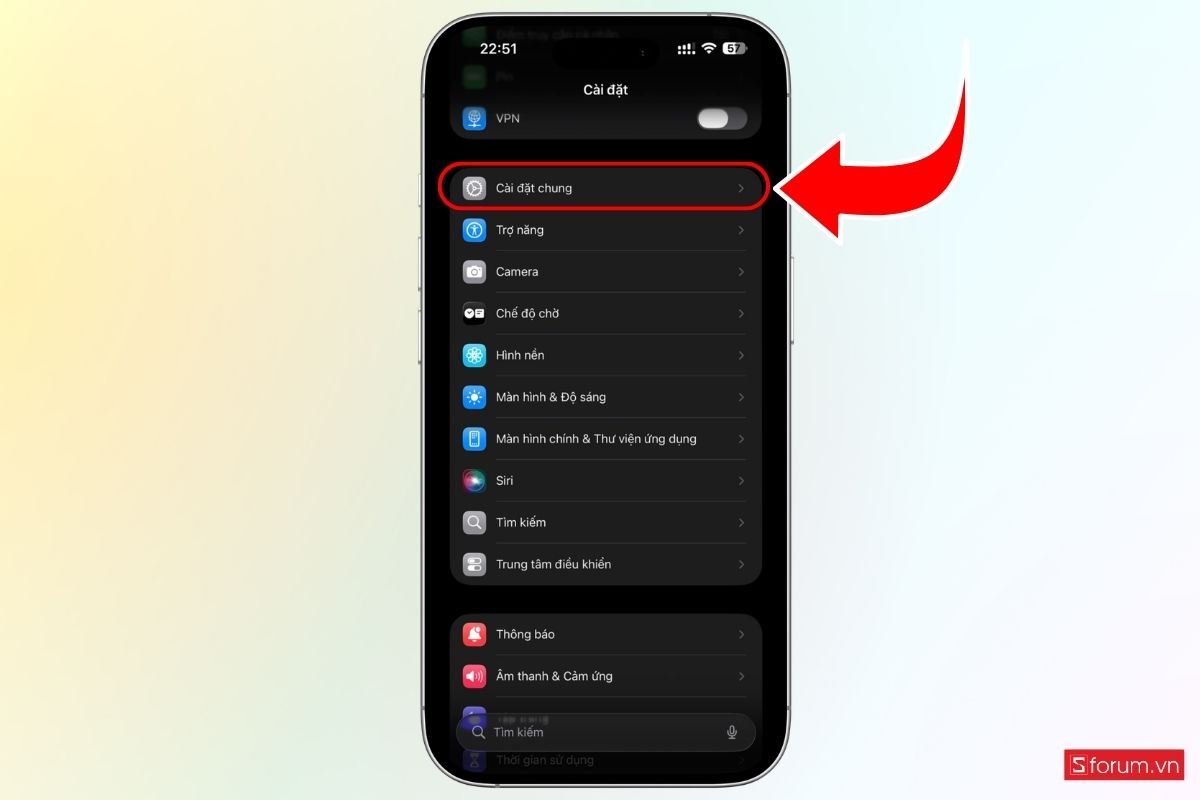 Cách tắt nguồn iPhone 18 Pro Series qua mục Cài đặt bước 2