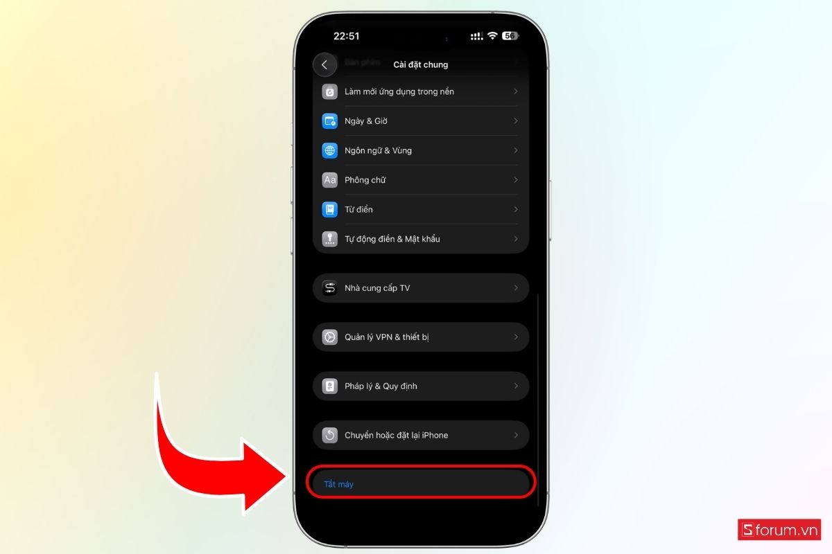 Cách tắt nguồn iPhone 18 Pro Series qua mục Cài đặt bước 3