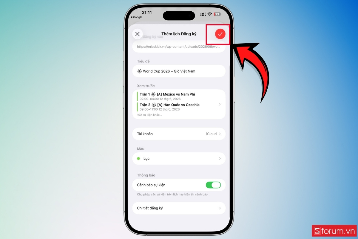 Cách thêm lịch World Cup 2026 vào iPhone bước 5