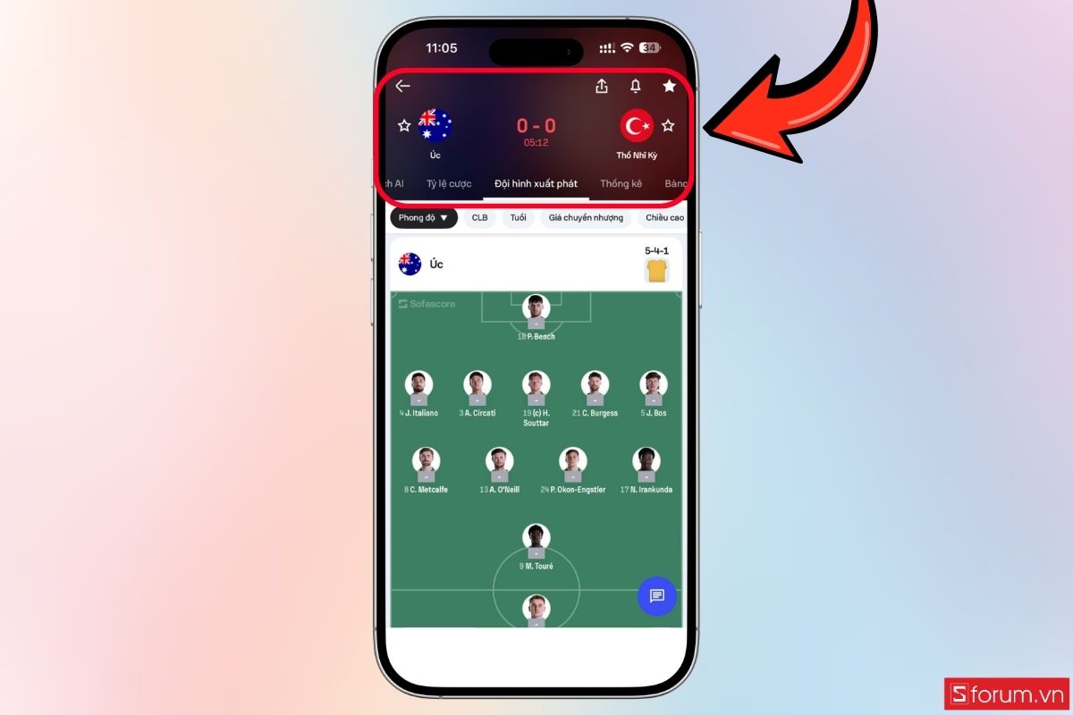 Dùng Sofascore để theo dõi phân tích trận đấu bước 3\6
