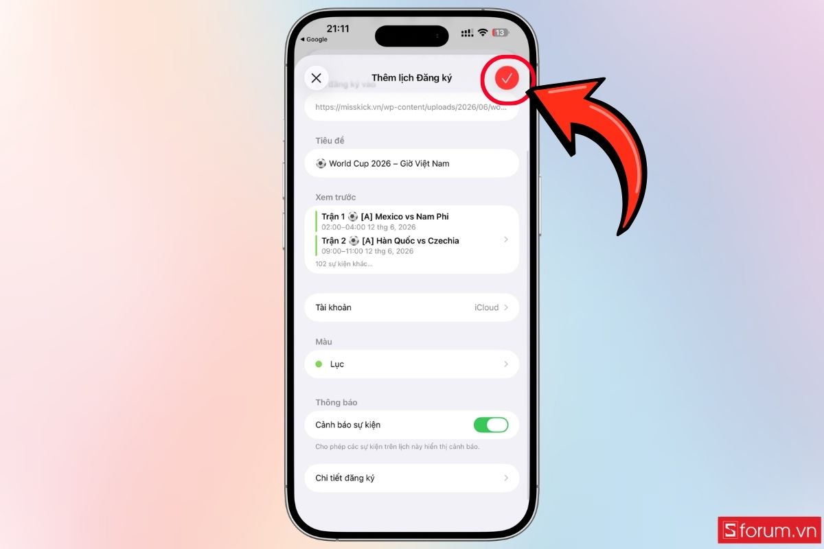Hướng dẫn đồng bộ lịch World Cup 2026 trên iPhone bước 5