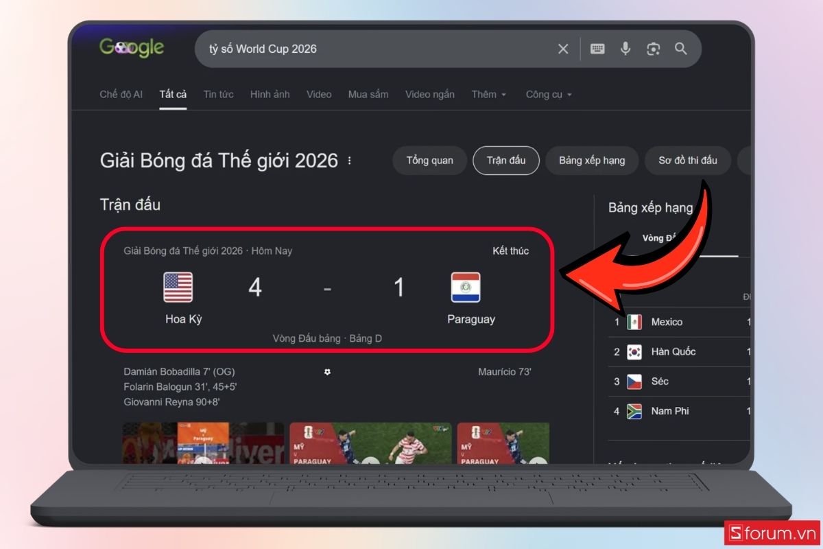 Dùng Google Search để xem nhanh tỷ số bước 3