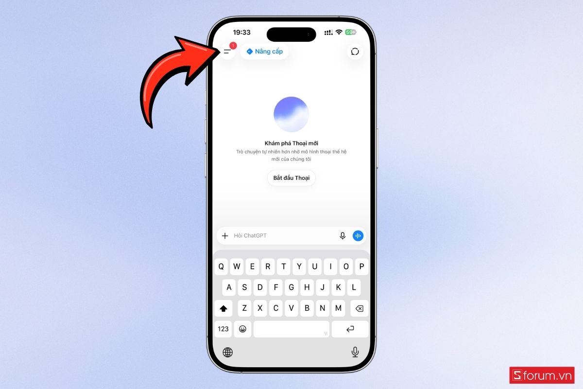 Cách tìm kiếm tin nhắn trên ChatGPT điện thoại bước 1
