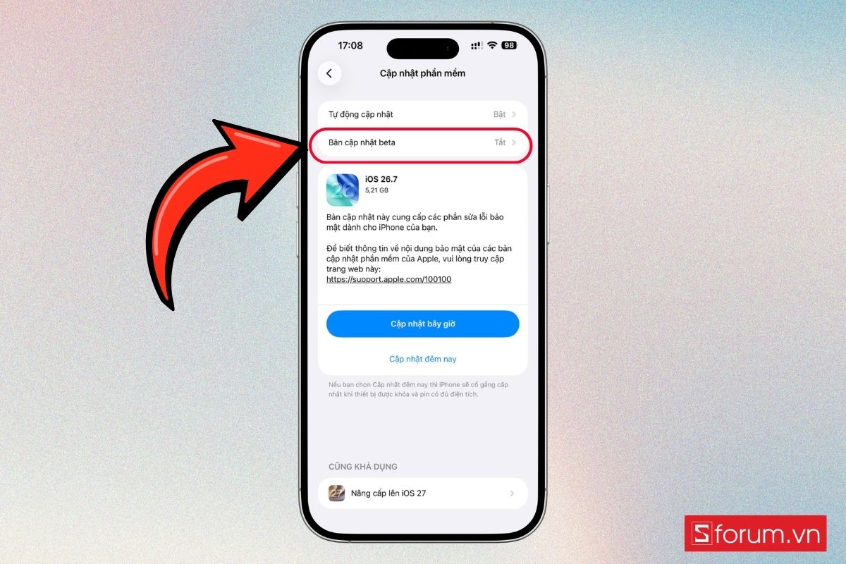 Cách cập nhật iOS 27.2 Beta 2 bước 3