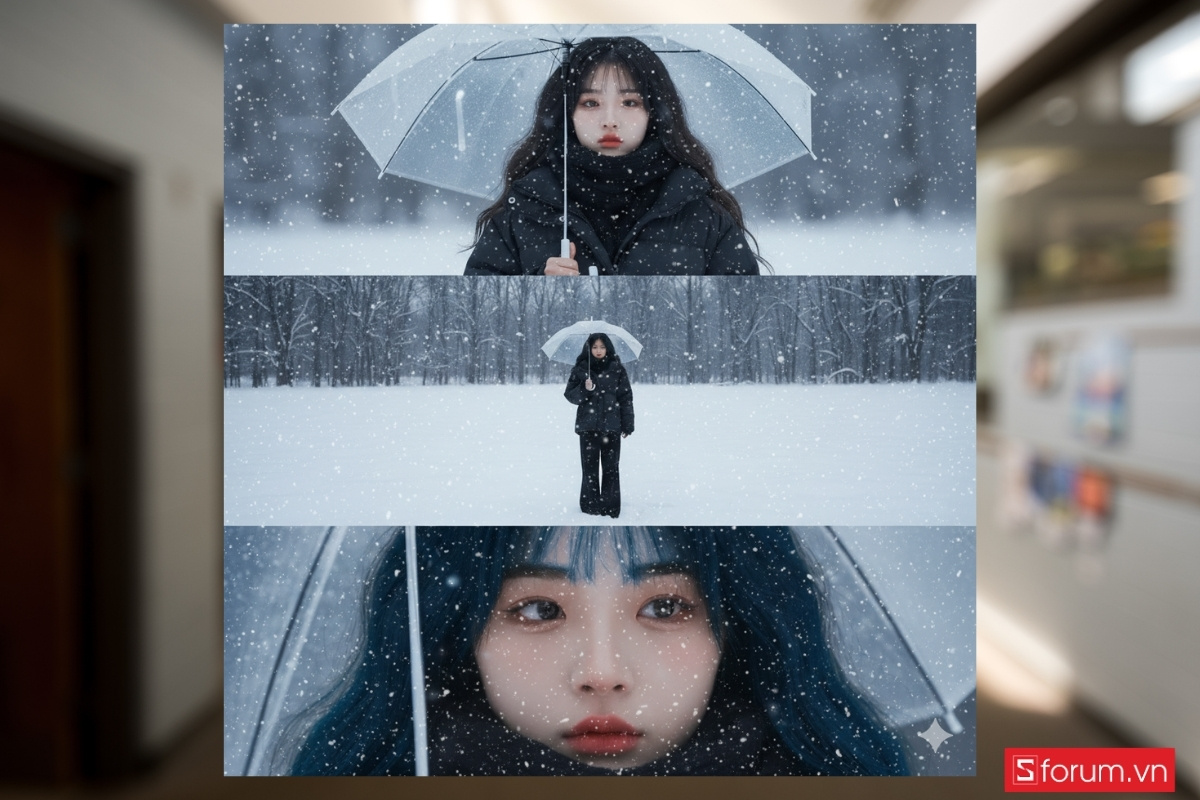 Lưu ngay 3 concept AI prompt cầm ô đi dưới trời tuyết mùa đông đầy cảm xúc
