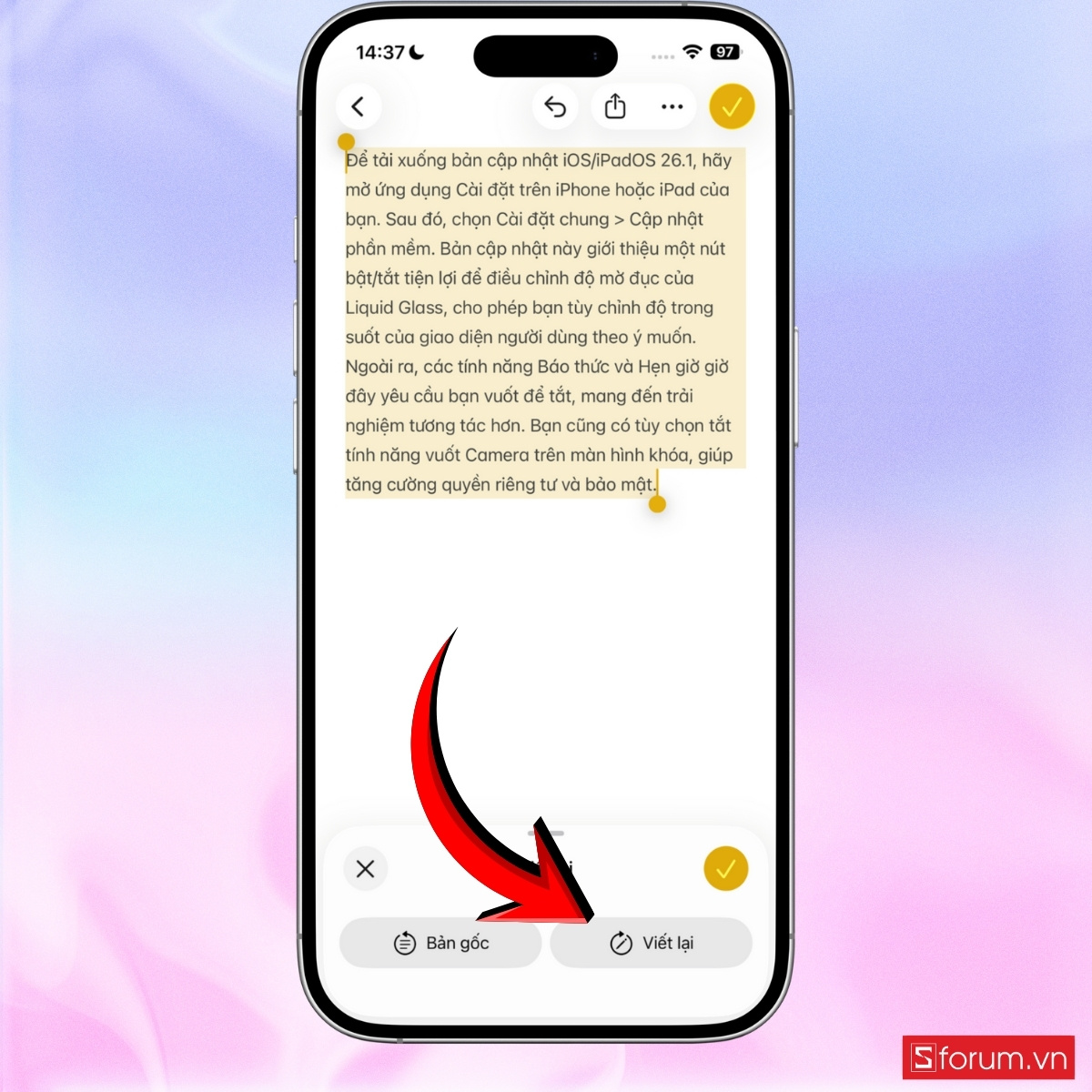 Các cách sử dụng Công cụ viết trên iOS 26.1 bước 9
