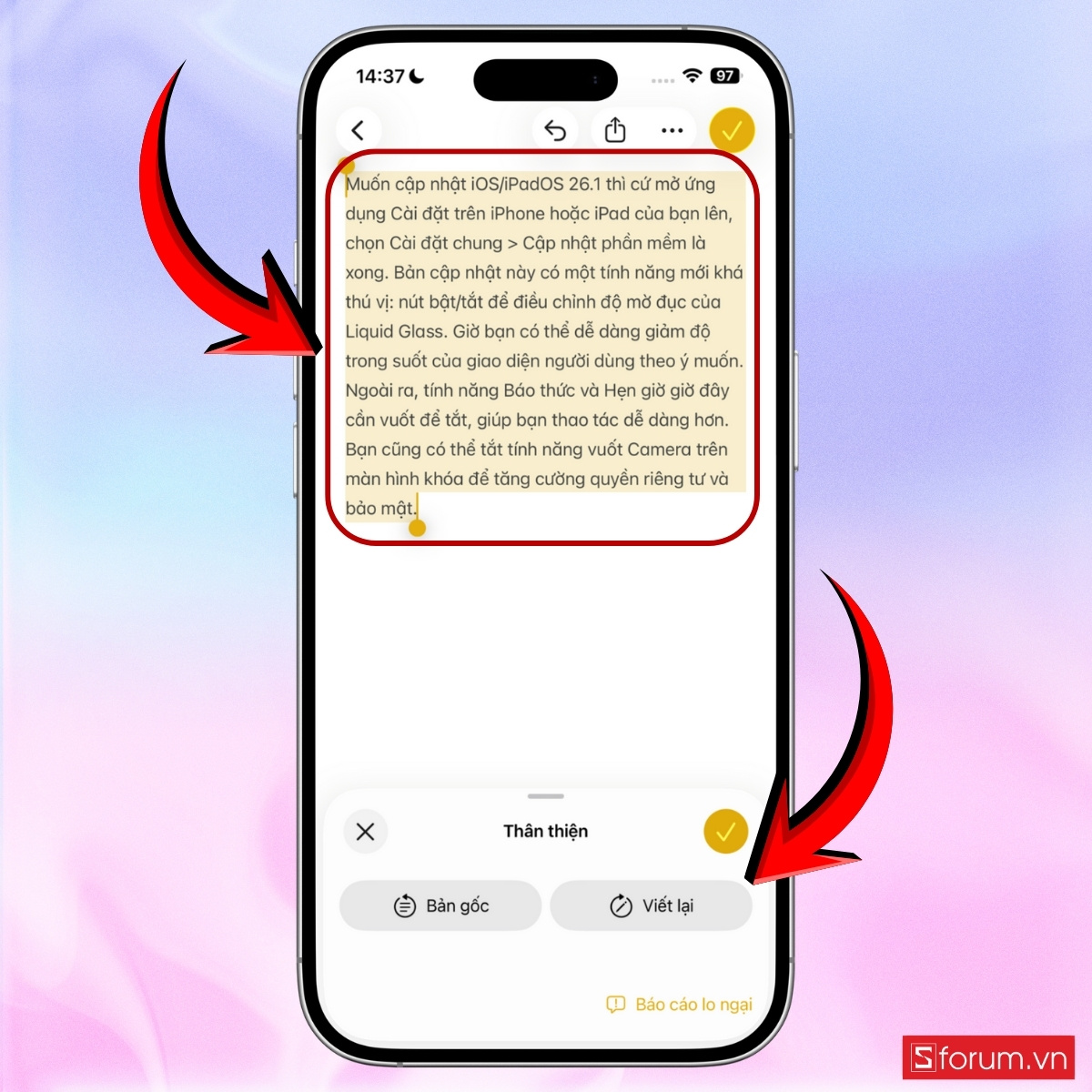 Các cách sử dụng Công cụ viết trên iOS 26.1 bước 11