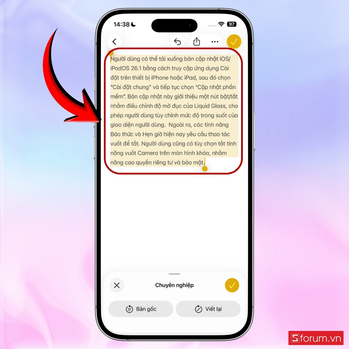 Các cách sử dụng Công cụ viết trên iOS 26.1 bước 12