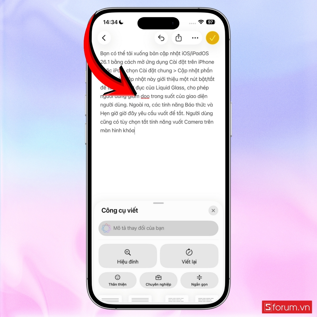 Các cách sử dụng Công cụ viết trên iOS 26.1 bước 4