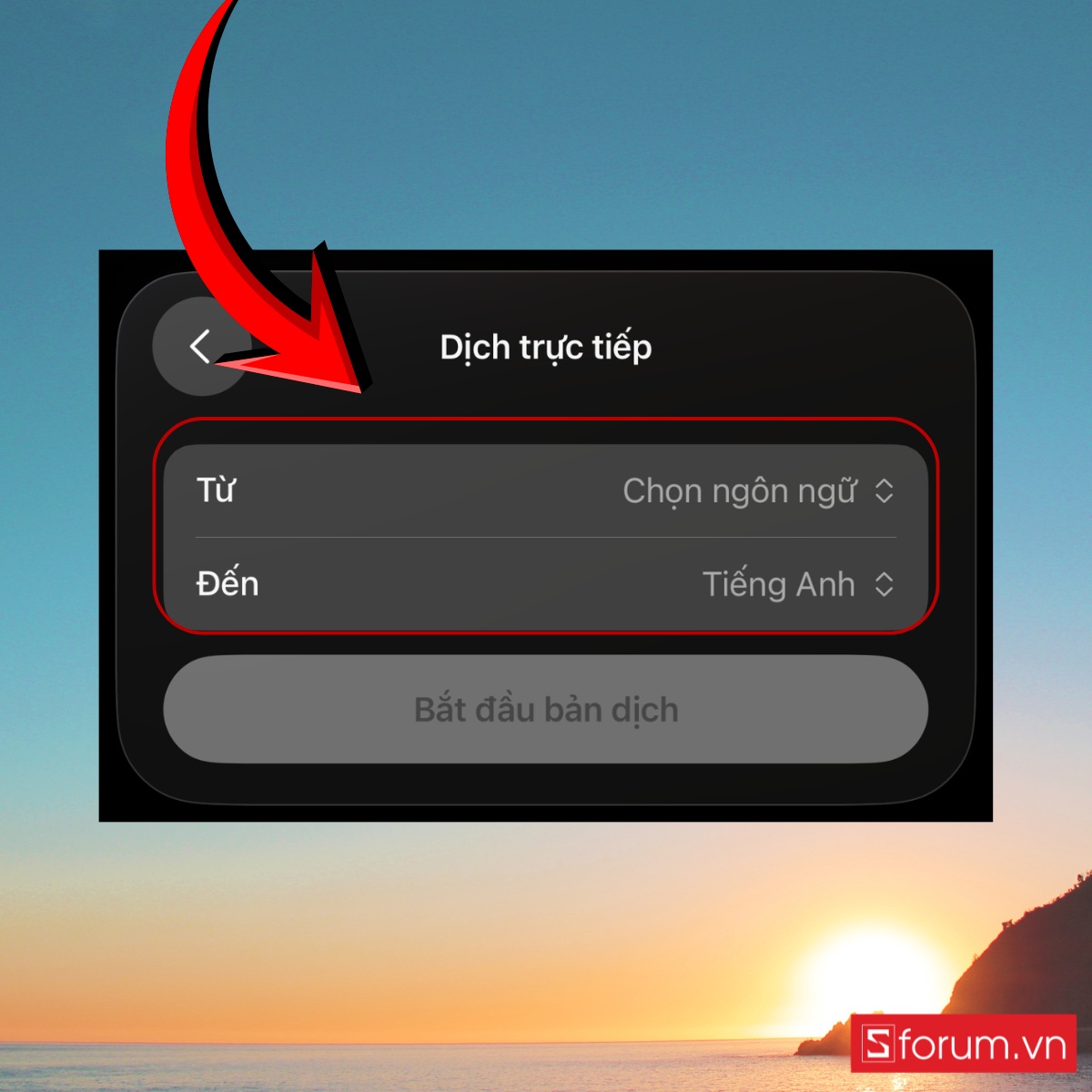 Chọn ngôn ngữ dịch và bắt đầu