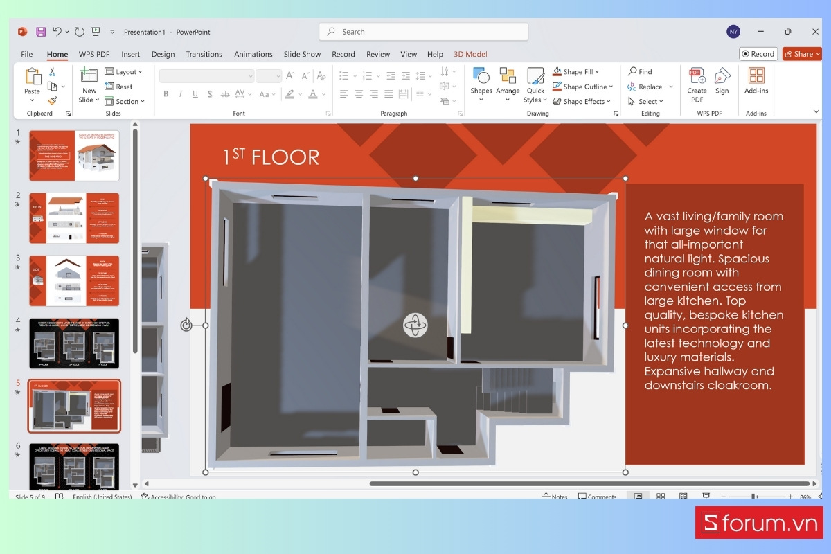 Chèn mô hình 3D vào slide PowerPoint bước 1