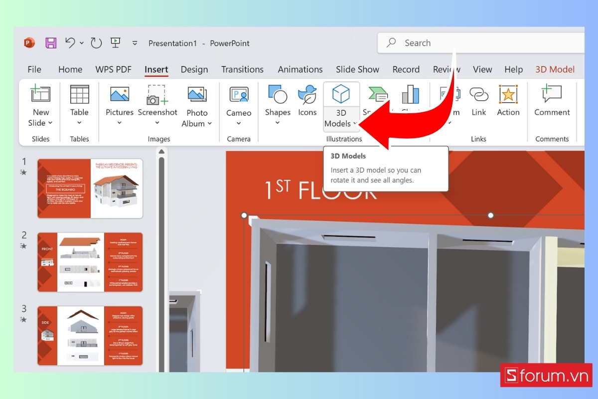 Chèn mô hình 3D vào slide PowerPoint bước 2