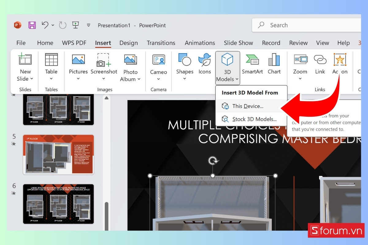 Chèn mô hình 3D vào slide PowerPoint bước 3