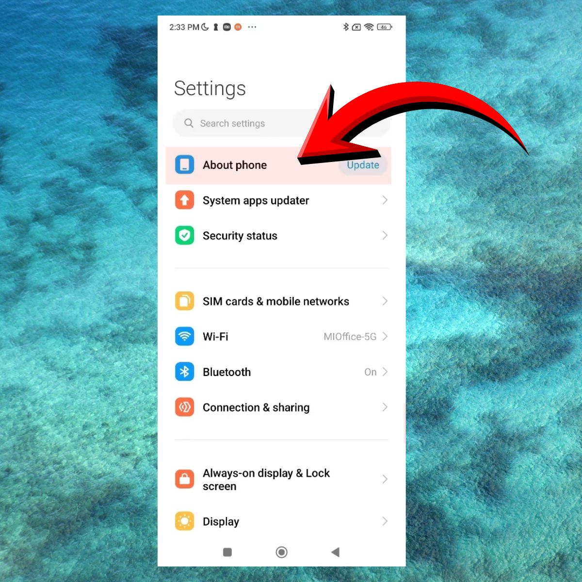 Cách lấy mã IMEI kiểm tra bảo hành Xiaomi trong cài đặt bước 1