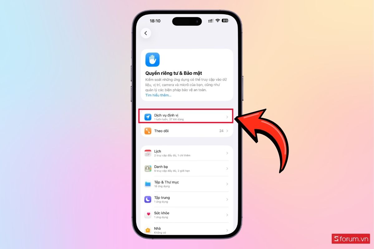 Cách ẩn biểu tượng mũi tên màu xanh trên iPhone bước 1