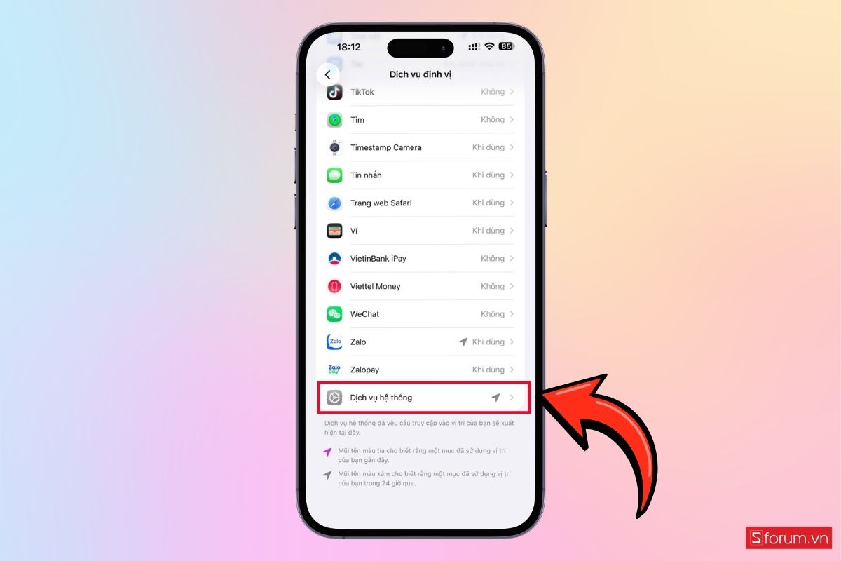 Cách ẩn biểu tượng mũi tên màu xanh trên iPhone bước 2