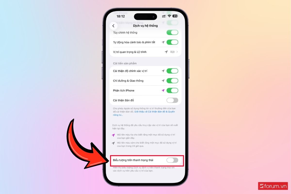 Cách ẩn biểu tượng mũi tên màu xanh trên iPhone bước 3
