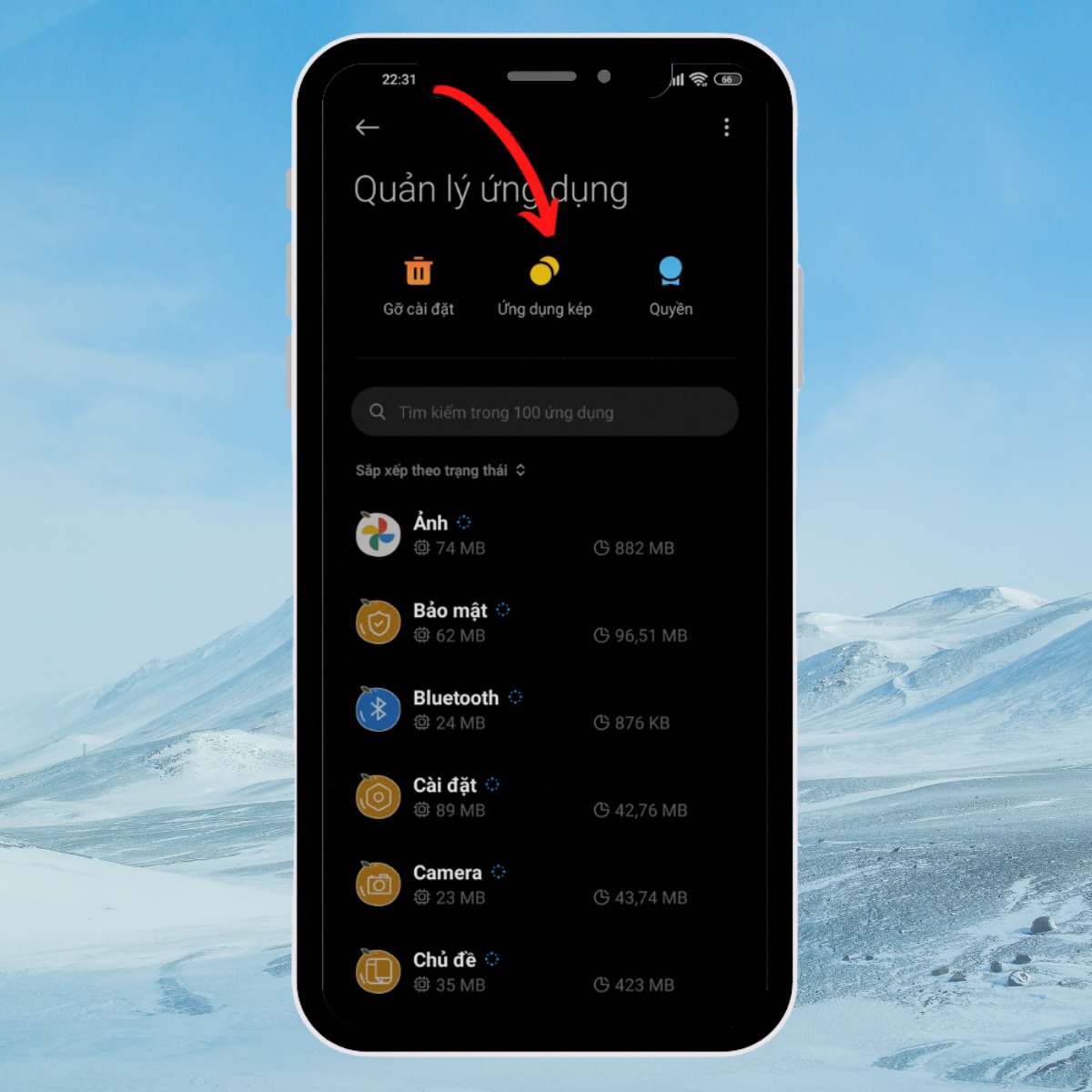 Cuộn xuống và tìm đến mục Ứng dụng kép
