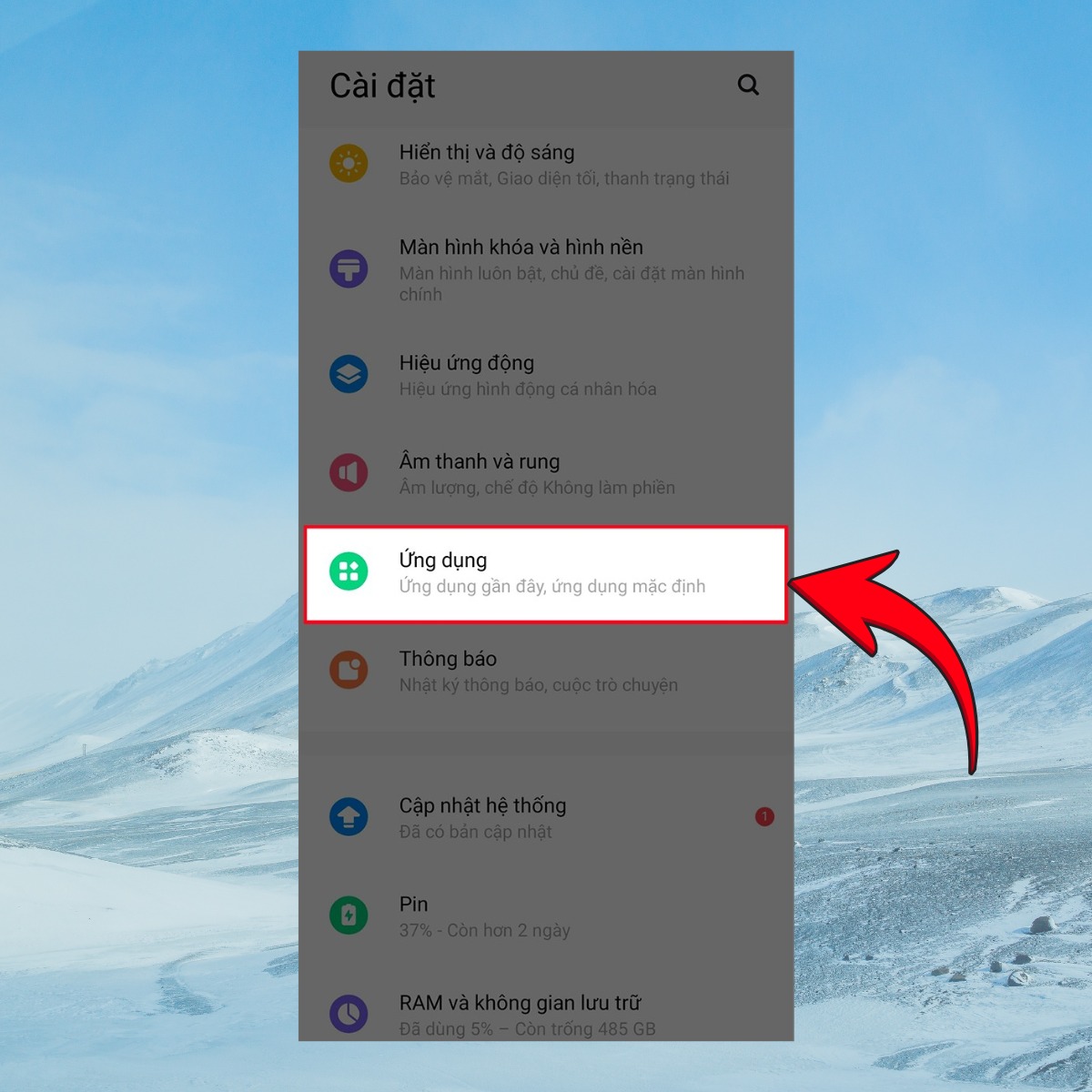 Chọn mục Ứng dụng