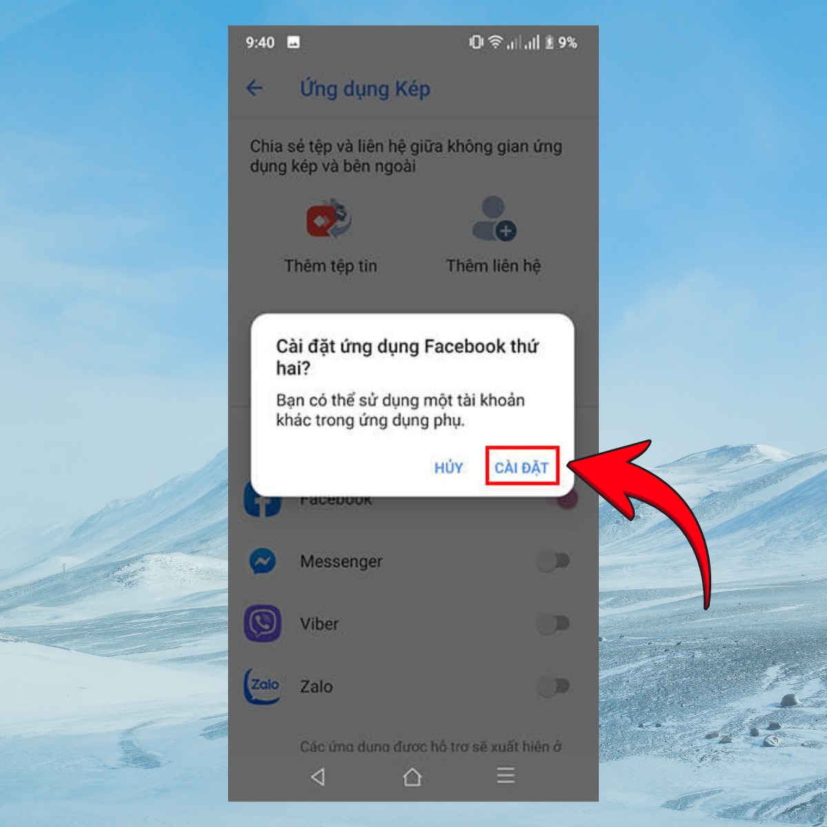 Bật công tắc để bắt đầu nhân bản và nhấn Cài đặt