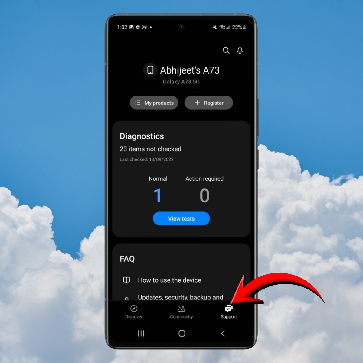Mở ứng dụng Samsung Members và nhấn vào Hỗ trợ