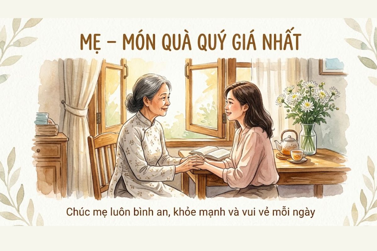 Prompt tạo thiệp 20/10 tặng mẹ theo phong cách tranh ký ức