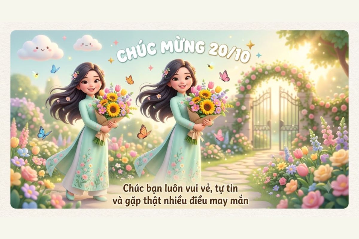 Prompt tạo thiệp 20/10 phong cách hoạt hình 3D đáng yêu