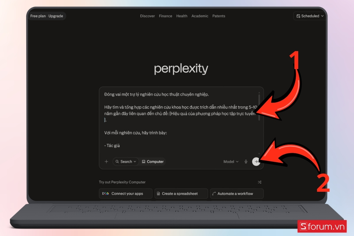 Cách dùng prompt dùng Perplexity nghiên cứu học thuật bước 1
