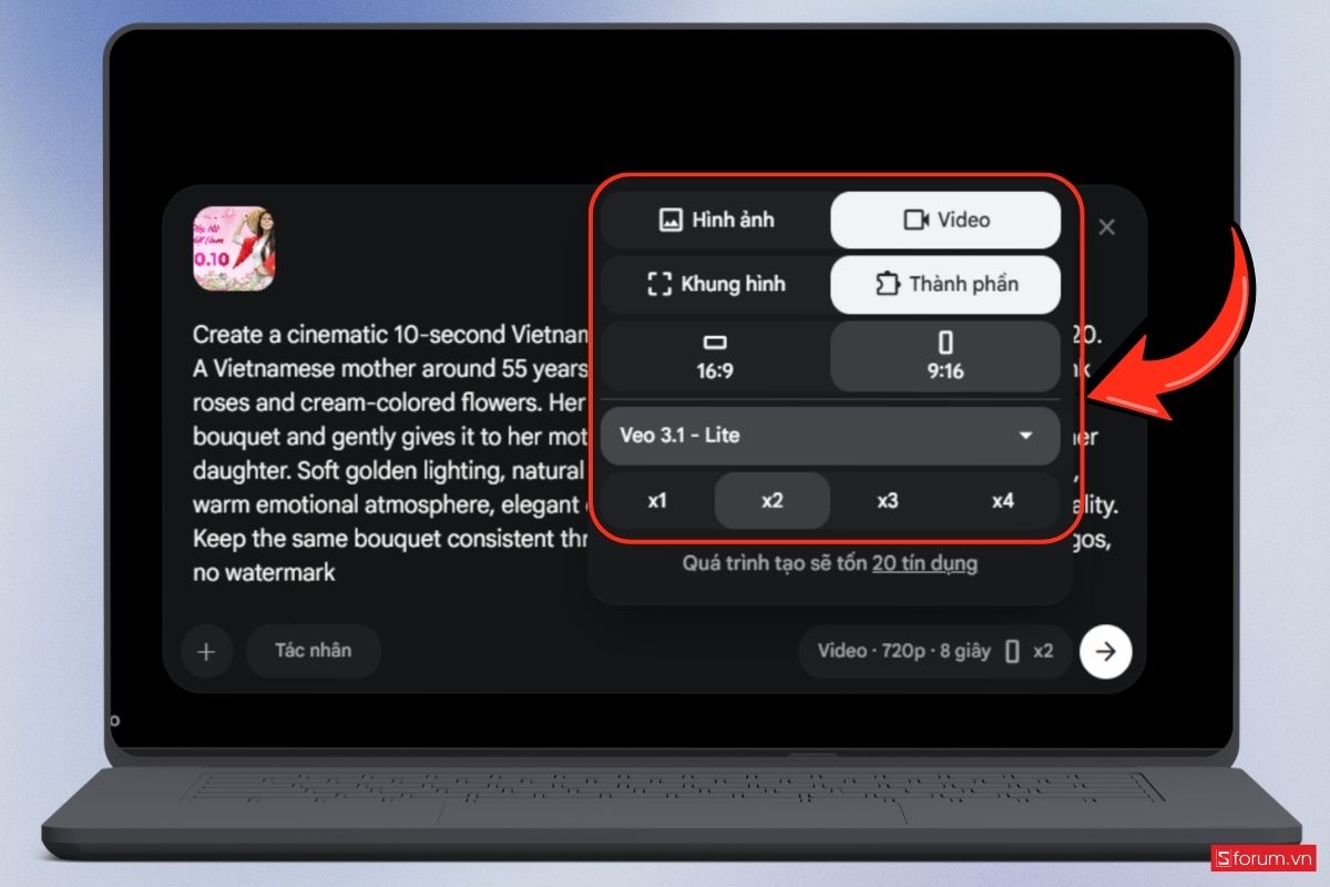 Cách tạo video chúc mừng 20/10 bằng AI trên Flow bước 5
