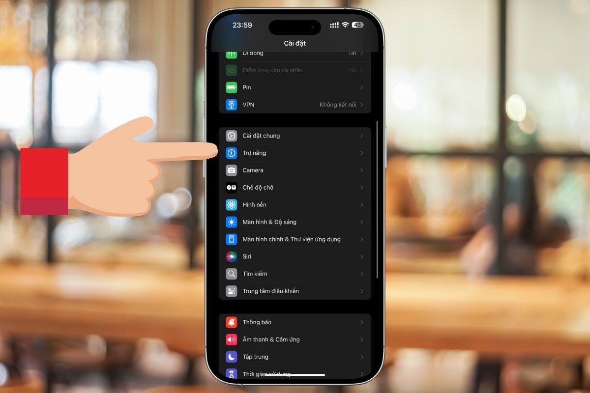Nhấn tiếp vào phần Trợ năng