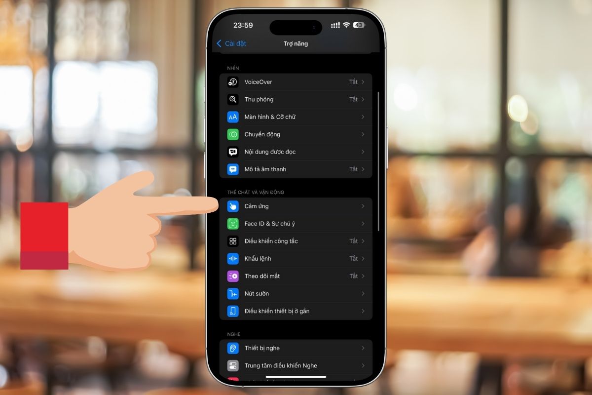 Ấn vào mục Cảm ứng