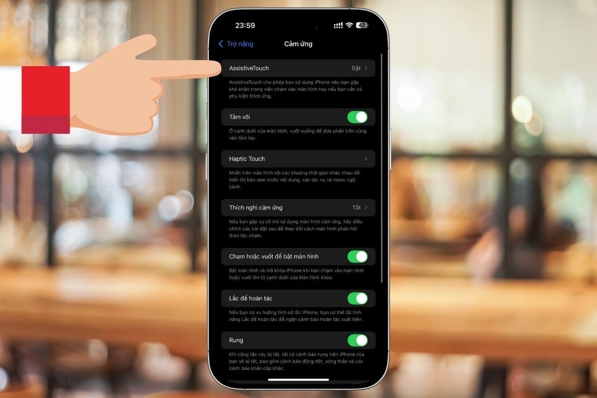 Click tiếp vào AssistiveTouch