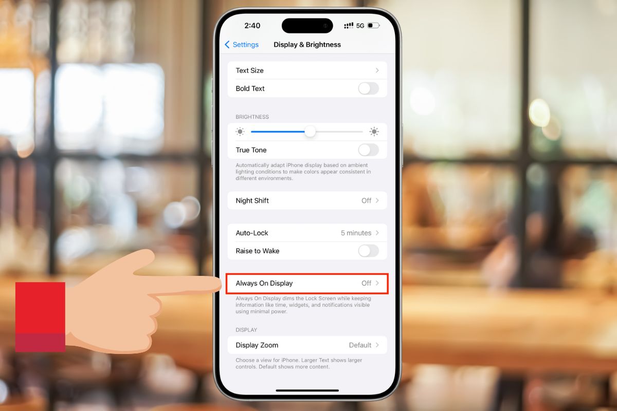 Cuộn xuống và tìm mục Luôn bật