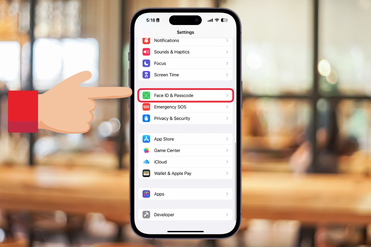 Chọn vào mục Face ID & Mật mã
