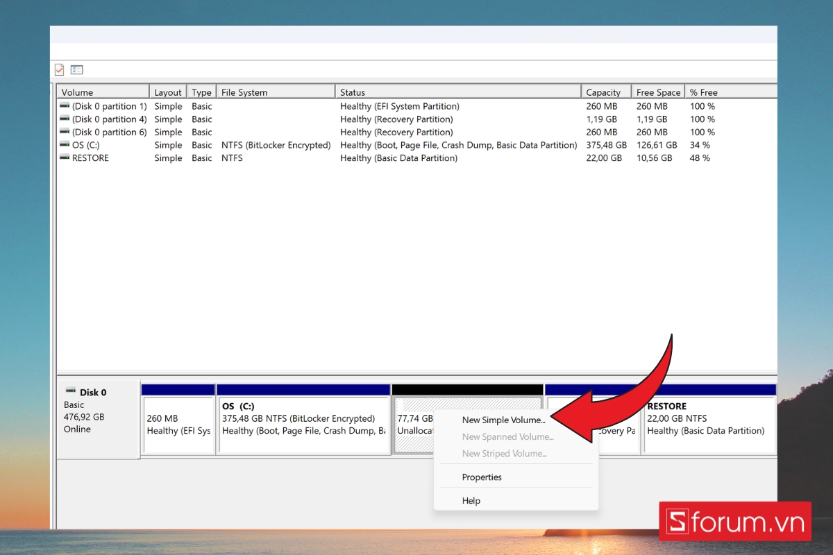 Cách chia ổ cứng trên Win 11 bằng cách Disk Management - bước 6